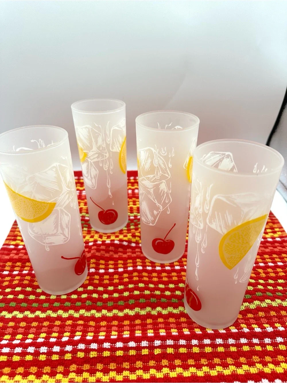 4 Federal Frosted Tom Collin’s, Lemonade Glasses Vintage MCM 50s